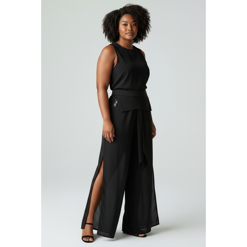 JBS Ltd‎ Wide Leg Palazzo Pants Womens Size 6 Black Good Draped Overlay Slit